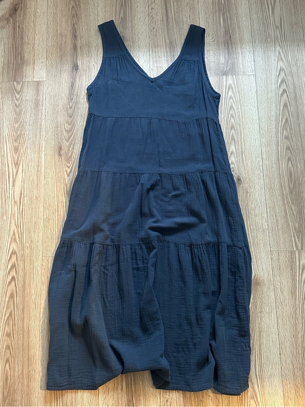 Quince 100% Organic Cotton Gauze Tiered Maxi Dress Indigo Blue